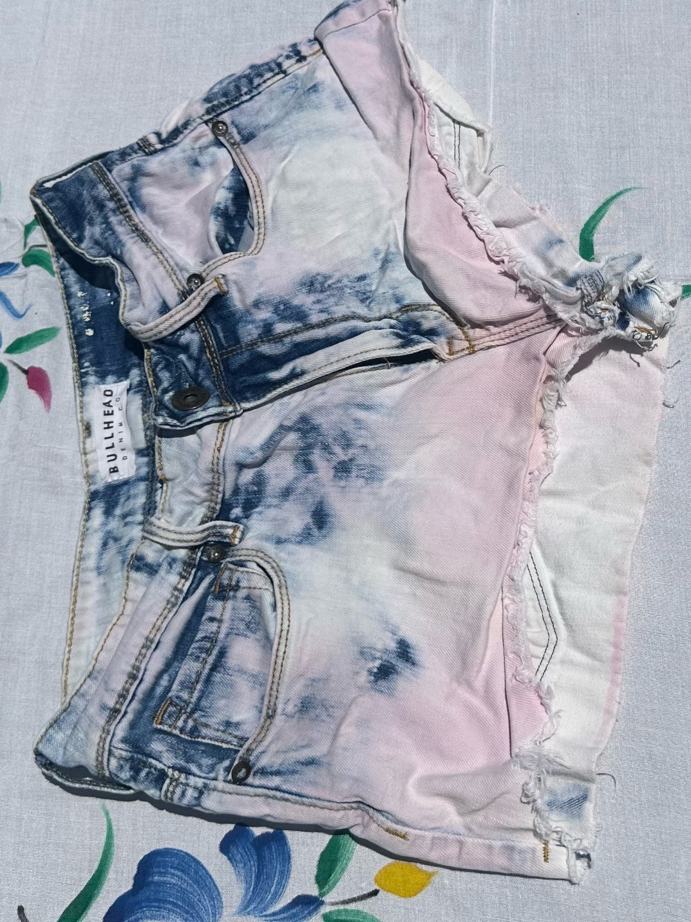Pink & Blue Tie-Dye Denim Cutoff Shorts